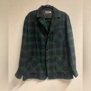 Vintage Pendleton Pure Virgin Wool Green Navy Plaid Blazer Shacket Size M